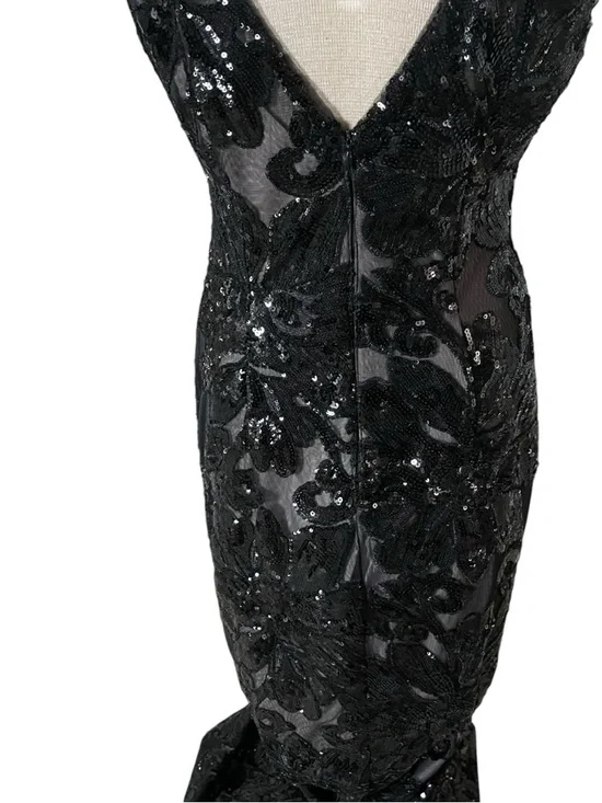 Calvin Klein Black Sequined Floral Maxi Dress Size 4 - Picture 7 of 12